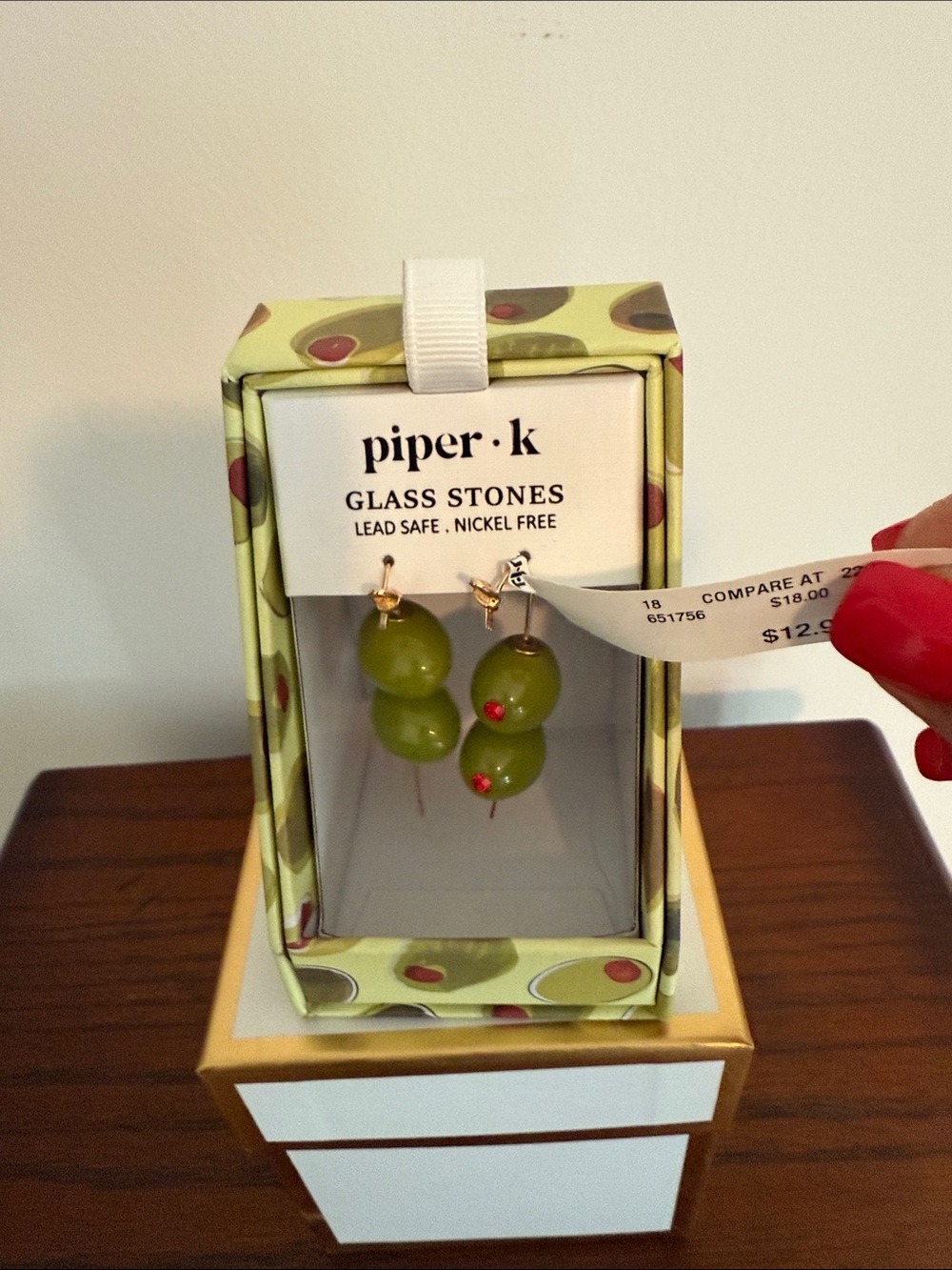 Piper Olive Glass Bead Drop Earrings with Gold Hooks NWT